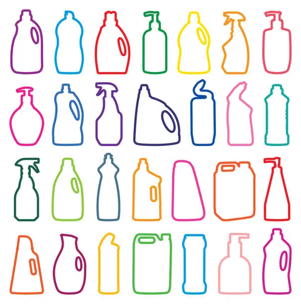 Vector illustration of detergent bottle silhouettes