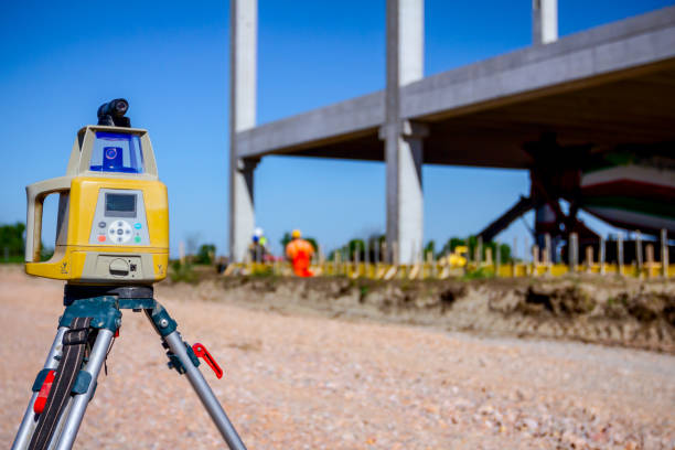 istock Modern device makes topographic measurements with laser, total center on trip 1199843519