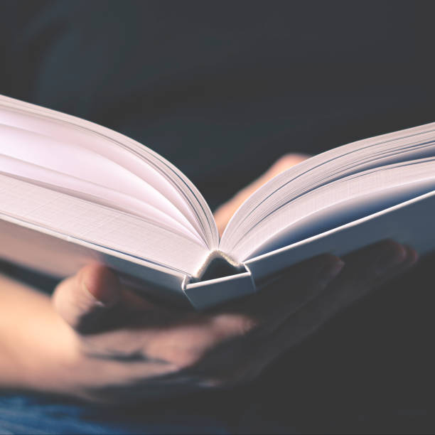 istock Men's hands hold a white book with clean pages 1199843573
