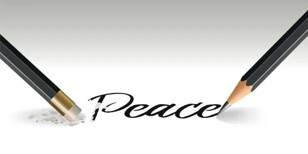 Vector illustration of Concept of hope for peace that disappears with the symbol of the word that is erased.