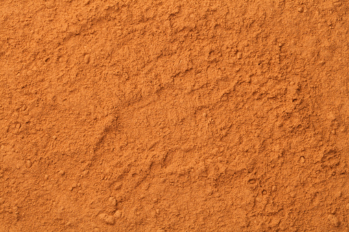 Cinnamon powder background. Full frame texture. Top view, flat lay