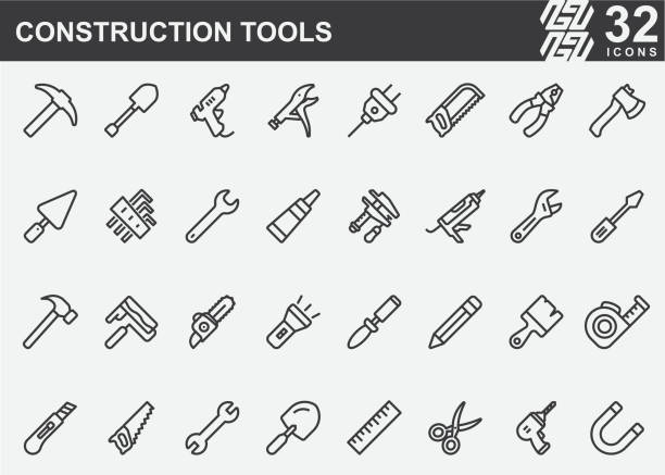 시공 도구 선 아이콘 - hand tool work tool screw craftsperson stock illustrations