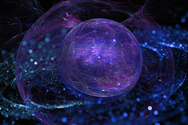 Abstract futuristic 3d illustration - Space sphere among particles. Abstract futuristic 3d illustration - Space sphere among particles. plasma ball stock pictures, royalty-free photos & images