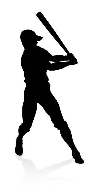 ilustraciones, imágenes clip art, dibujos animados e iconos de stock de silueta de jugador de béisbol - white background baseball one person action