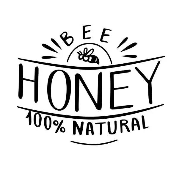 Vector illustration of Bees flying, bee honey lettering. Vector illustration