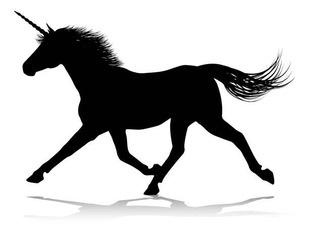 ilustraciones, imágenes clip art, dibujos animados e iconos de stock de unicornio silhouette horned horse - mythology horse pegasus black and white