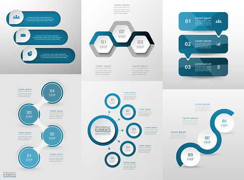 Vector infographics set. Collection of templates for diagram, graph, presentation and chart. Business concept with 3, 4 and 5 options, parts, steps or processes.