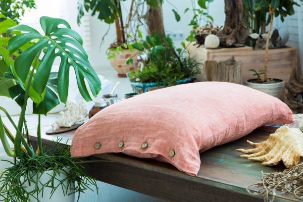 istock natural eco-friendly linen bed in the interior 1199861217
