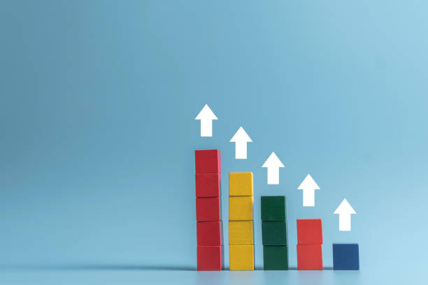 istock Business growth concept in 2020 with graph arrow increase, wood cube arrange as step, work process success in positive way background 1199861829