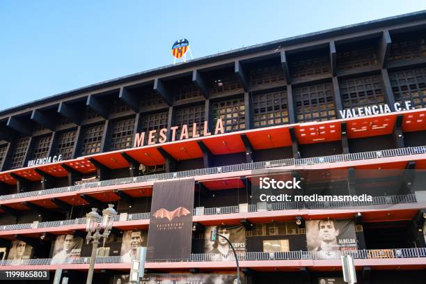 View Of The Main Façade Of The Mestalla Stadium The Stadium Of Valencia Cf The Spanish First Division Football Team Stock Photo - Download Image Now