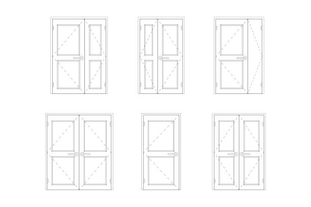 ilustrações de stock, clip art, desenhos animados e ícones de doors blueprint set. - door symmetry wood closed