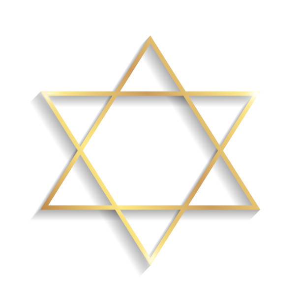 Shiny golden frame in shape of David's star. Frame with shadow and highlights isolated on a white background. star of david logo stock illustrations