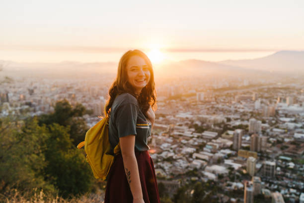 istock Woman in Santiago at sunset 1199868649