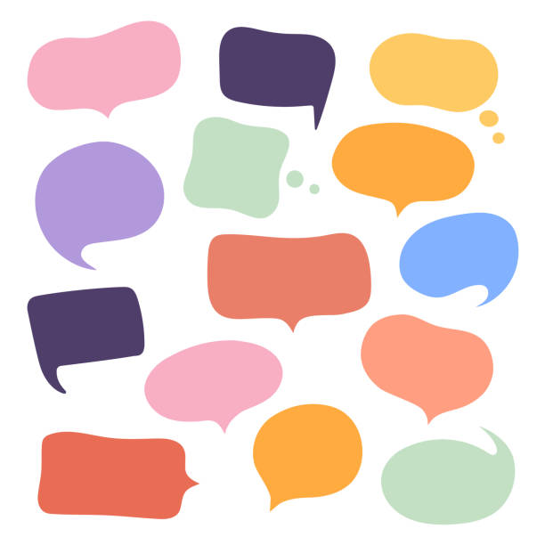 ilustraciones, imágenes clip art, dibujos animados e iconos de stock de establecer diferentes burbujas de voz dibujadas a mano. mensaje de conversación de chat de conversación. comentario en blanco vacío. diseño de ilustración vectorial - hablar