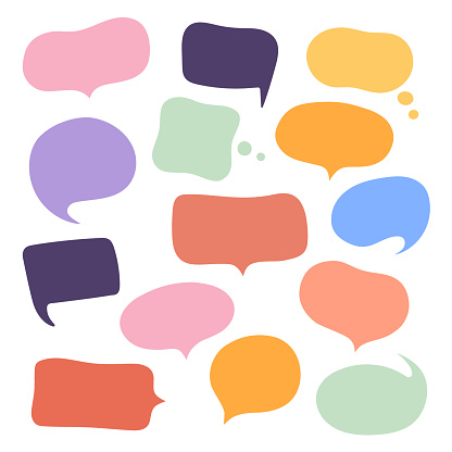 Set different hand-drawn speech bubble. Talk chat speak message. Empty blank comment. Vector illustration design.