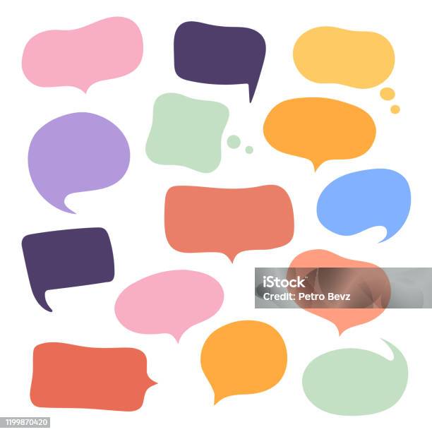 Set Different Handdrawn Speech Bubble Talk Chat Speak Message Empty Blank Comment Vector Illustration Design Stock Illustration - Download Image Now