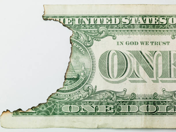 istock burnt one dollar bill on white background 1199870819