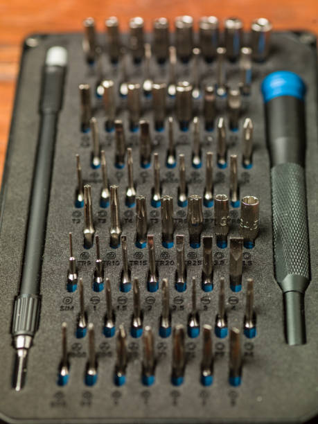 istock Close-up on bits, metal tips for various screws 1199871809