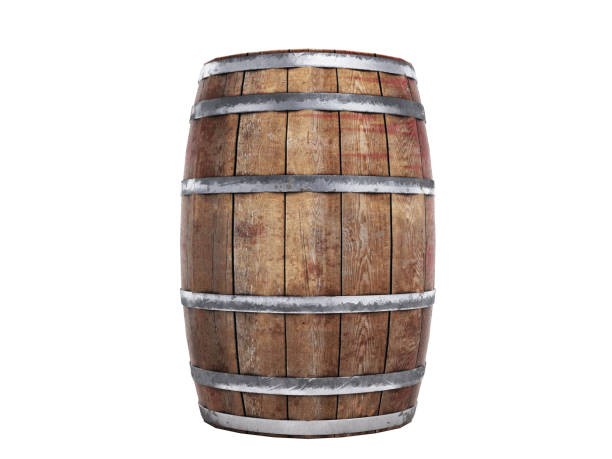 Wooden barrel isolated on white background 3d illustration no shadow stock photo