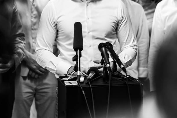 istock Businessman during press conference 1199874461