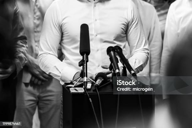Businessman During Press Conference Stock Photo - Download Image Now - Politics, Government, Speech