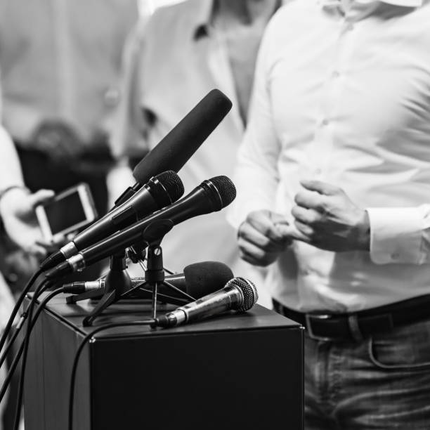 istock Businessman during press conference 1199874579