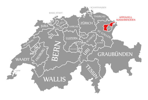 Appenzell Ausserrhoden red highlighted in map of Switzerland Appenzell Ausserrhoden red highlighted in map of Switzerland appenzell ausserrhoden stock illustrations