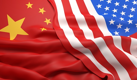 Banderas de China y Estados Unidos photo