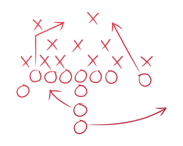 Football Play Coaching Diagram Football play plan coaching diagram drawing. sport drawings stock illustrations