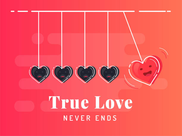 illustrations, cliparts, dessins animés et icônes de le véritable amour ne finit jamais. le berceau de newton au cœur rougeoyant. - valentines day love true love heart shape