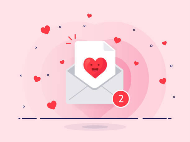 ilustraciones, imágenes clip art, dibujos animados e iconos de stock de la carta de amor en el sobre de correo. sobre de correo blanco con nuevo sorte rojo. - romántico