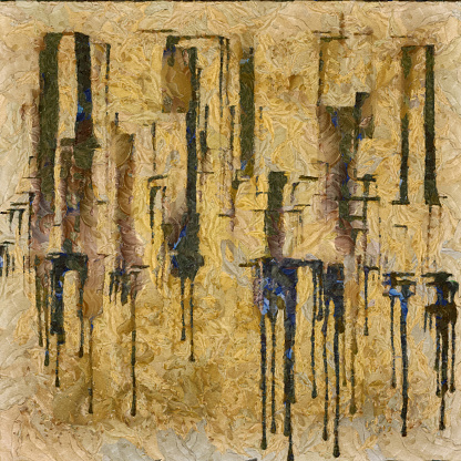 Abstract painting. City shapes drips down