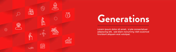 Generations and Aging Web Header Banner and Icon Set Generations Aging Web Header Banner and Icon Set gen-x-icon stock illustrations