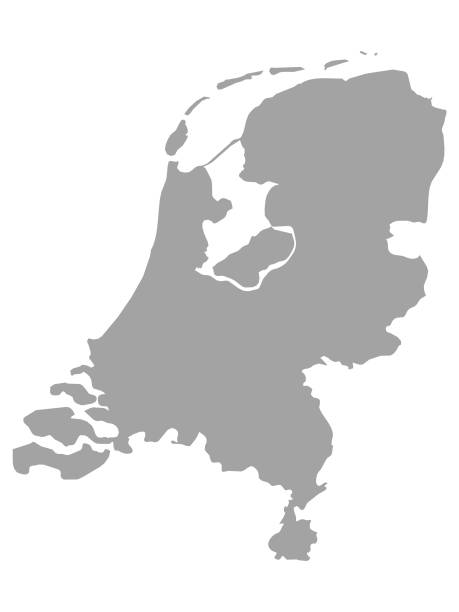 stockillustraties, clipart, cartoons en iconen met grijze kaart van nederland op witte achtergrond - nederland