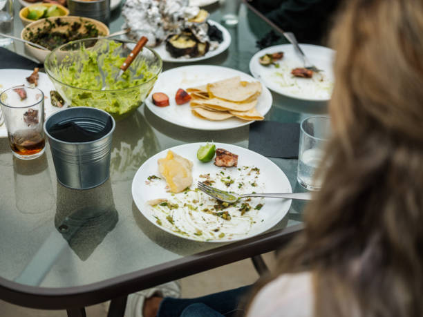 Leftovers of barbecue on the table in Mexico.