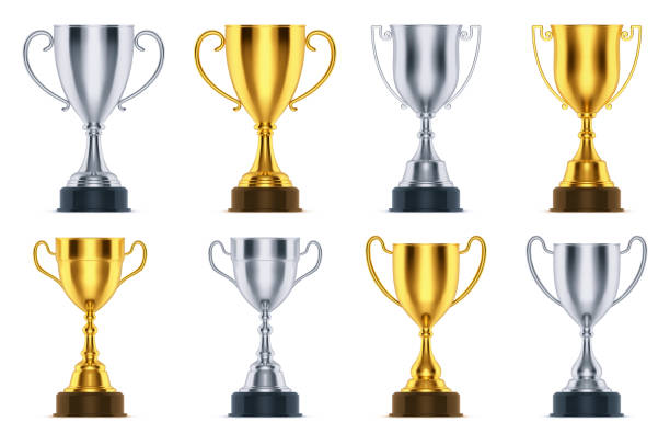 istock Golden and silver cup awards, champion trophy prizes 1199888595