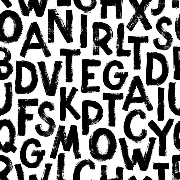 ilustrações de stock, clip art, desenhos animados e ícones de alphabet letters in graffiti style seamless pattern. vector hand drawn grunge background. hand drawn typography ink elements. - letterpress