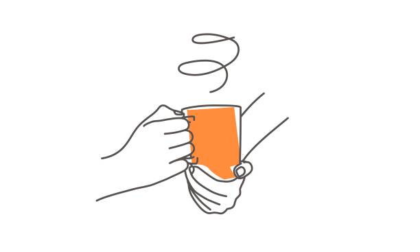 illustrations, cliparts, dessins animés et icônes de mains retenant une tasse de café. - contour illustrations