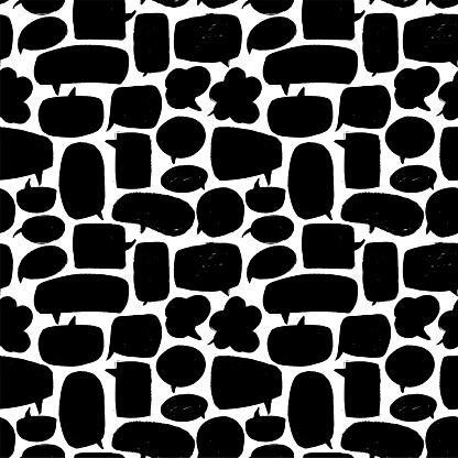 Speech bubble vector seamless pattern. Hand drawn set of black and white comic elements. Silhouette doodle speech bubble pattern. Ornament design for your wallpaper, textile, web, banner etc.