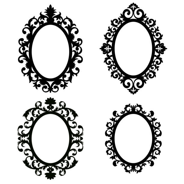 Mirror frames Mirror frames. Black and white. Isolated. mirror object borders stock illustrations