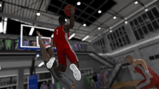 Basketball match in school court with few viewers 3d render
