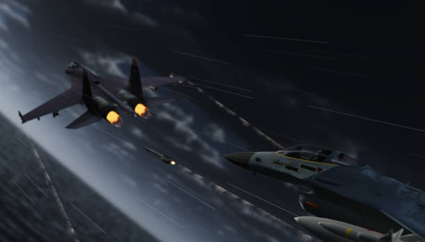 istock American jet fighter versus russian jet fighter close air combat with motion 3d render 1199894464