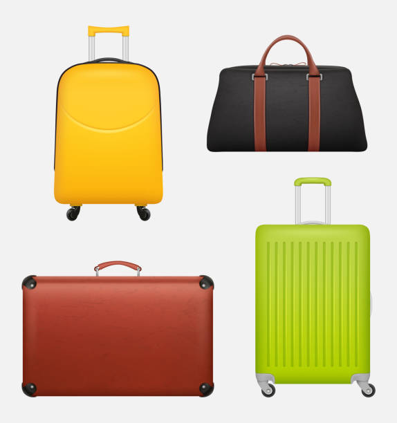istock Luggage realistic. Travel suitcase collection for business tourists vector illustrations 1199895989