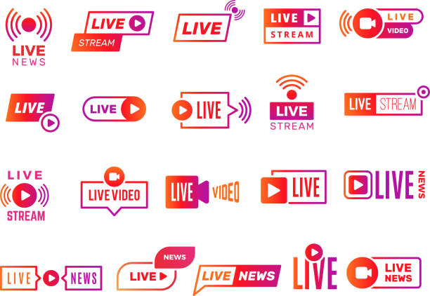 live-stream-abzeichen. video-übertragung zeigt digitale online-textvorlagen live-news-vektor-aufkleber-sammlung - energie stock-grafiken, -clipart, -cartoons und -symbole