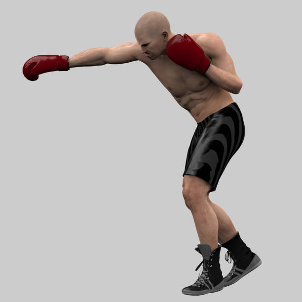 istock Boxer man throwing jab punch side view isolated 3d render 1199896461