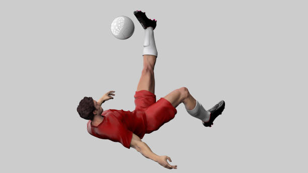 Overhead bicycle kick from soccer player diagonal view isolated 3d render stock photo