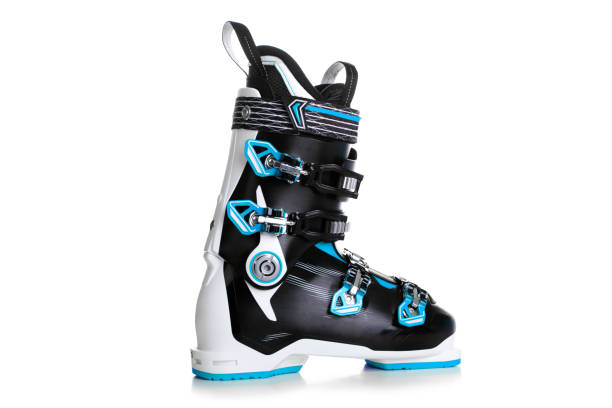 Professional Blue ski boots isolated on white background
