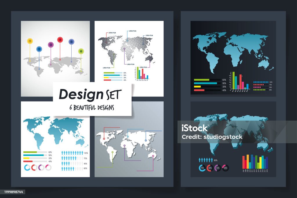 Workflow Map Vector Workflows With World Map Set Vector Design Stock Illustration ...