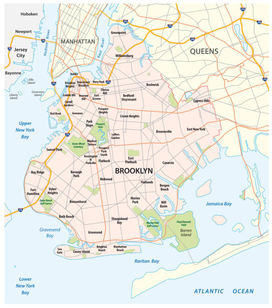 karte der straßen und stadtteile von new york borough brooklyn - brooklyn stock-grafiken, -clipart, -cartoons und -symbole