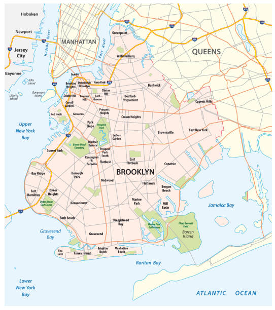 ilustrações de stock, clip art, desenhos animados e ícones de map of the roads and neighborhoods of new york borough brooklyn - east river illustrations